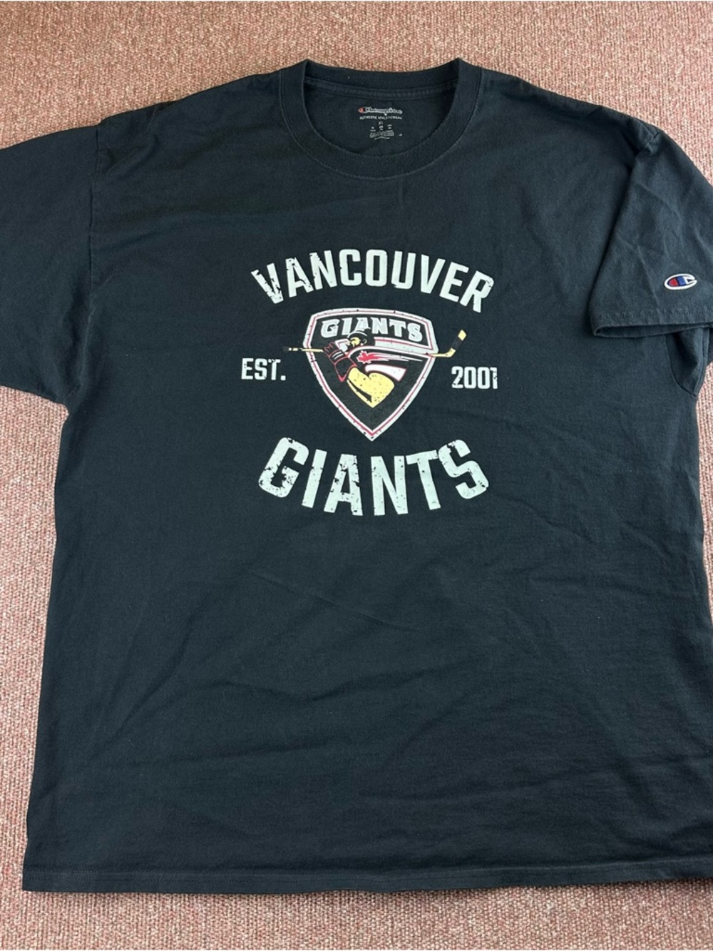 Champion Black Tee with Signature Red & White Logo - Picture 1 of 8